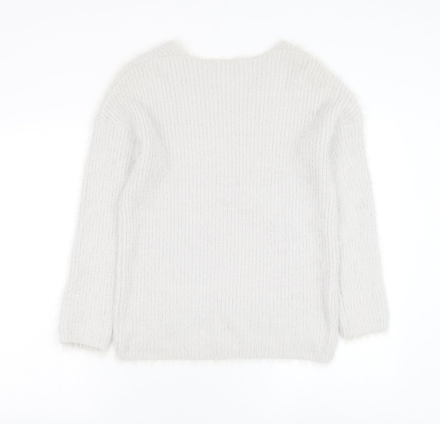 Primark Womens Grey V-Neck Nylon Pullover Jumper Size 4