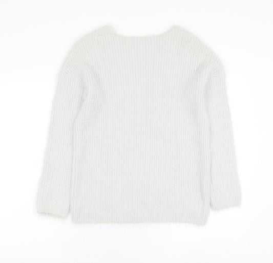 Primark Womens Grey V-Neck Nylon Pullover Jumper Size 4