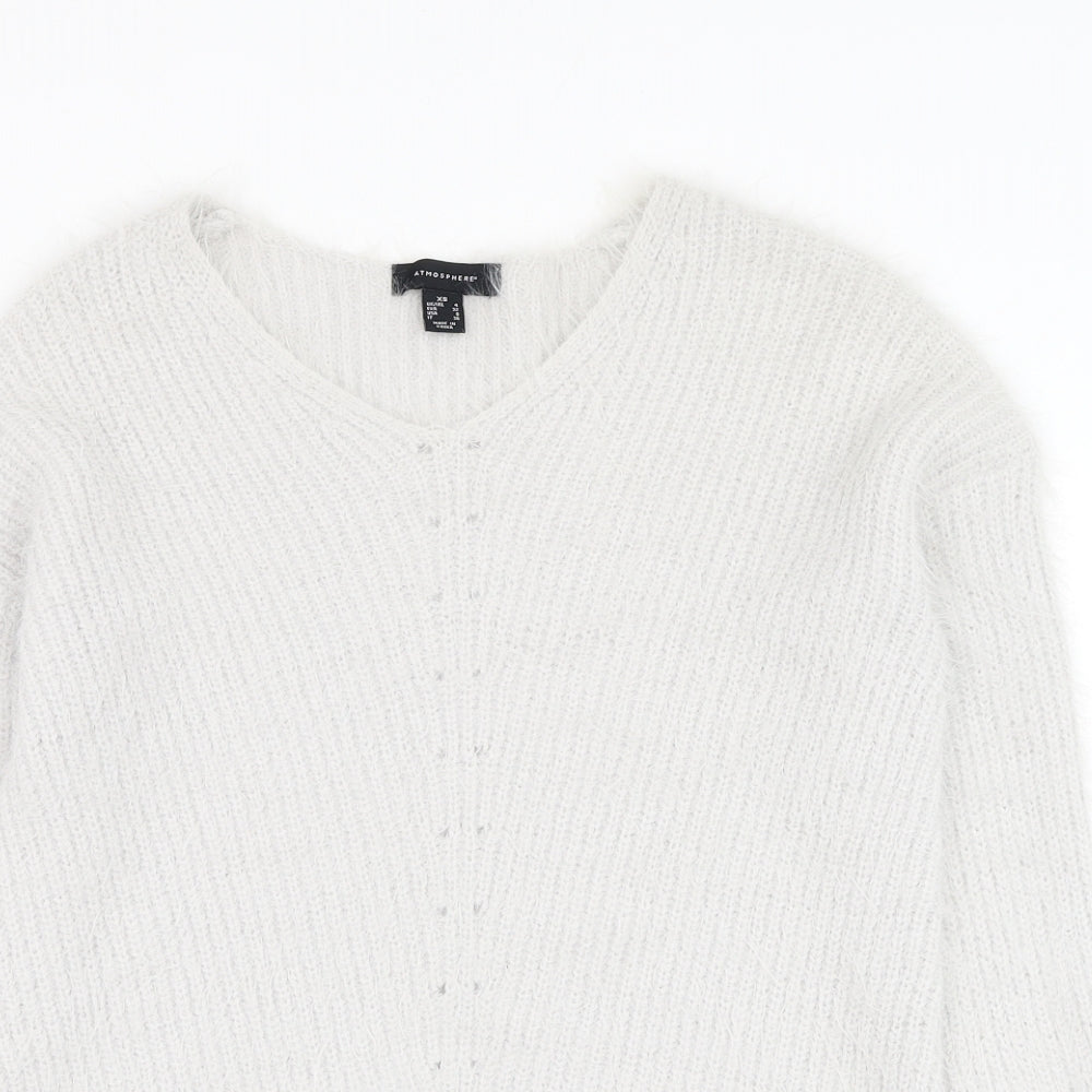 Primark Womens Grey V-Neck Nylon Pullover Jumper Size 4