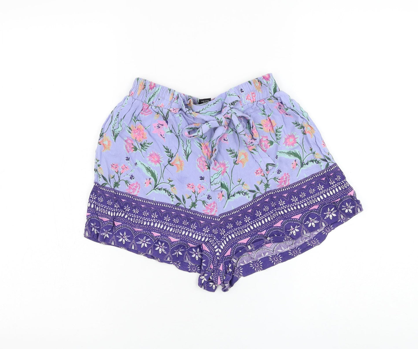 Angie Womens Purple Floral Polyester Hot Pants Shorts Size S L3 in Regular Drawstring