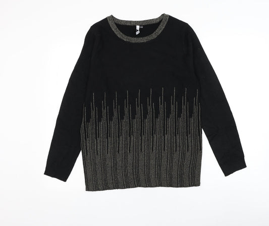 Intuition Womens Black Round Neck Geometric Acrylic Pullover Jumper Size 12