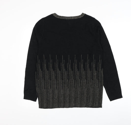 Intuition Womens Black Round Neck Geometric Acrylic Pullover Jumper Size 12