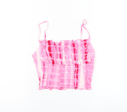 SheIn Womens Pink Polyester Cropped Tank Size XS Square Neck - Tie Dye Lettuce Hem