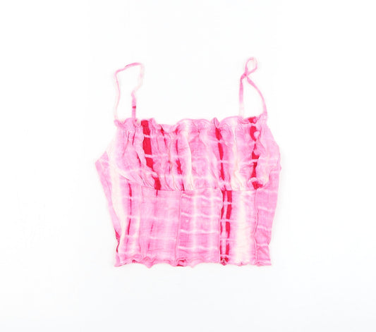 SheIn Womens Pink Polyester Cropped Tank Size XS Square Neck - Tie Dye Lettuce Hem