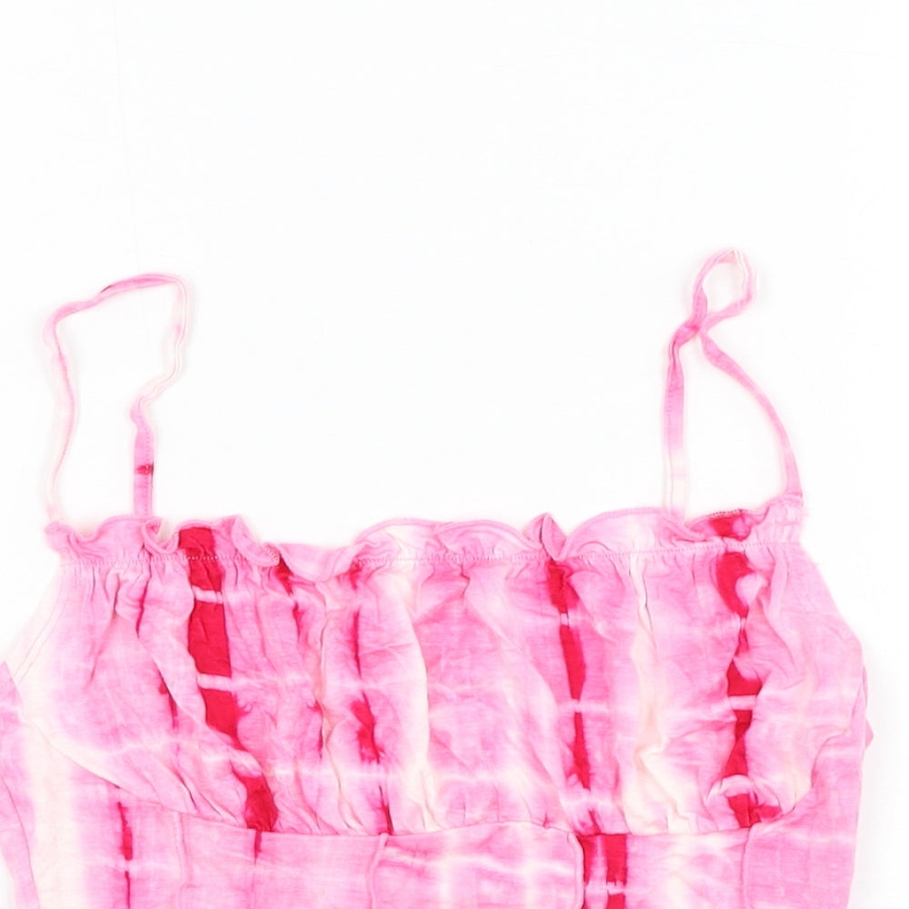 SheIn Womens Pink Polyester Cropped Tank Size XS Square Neck - Tie Dye Lettuce Hem