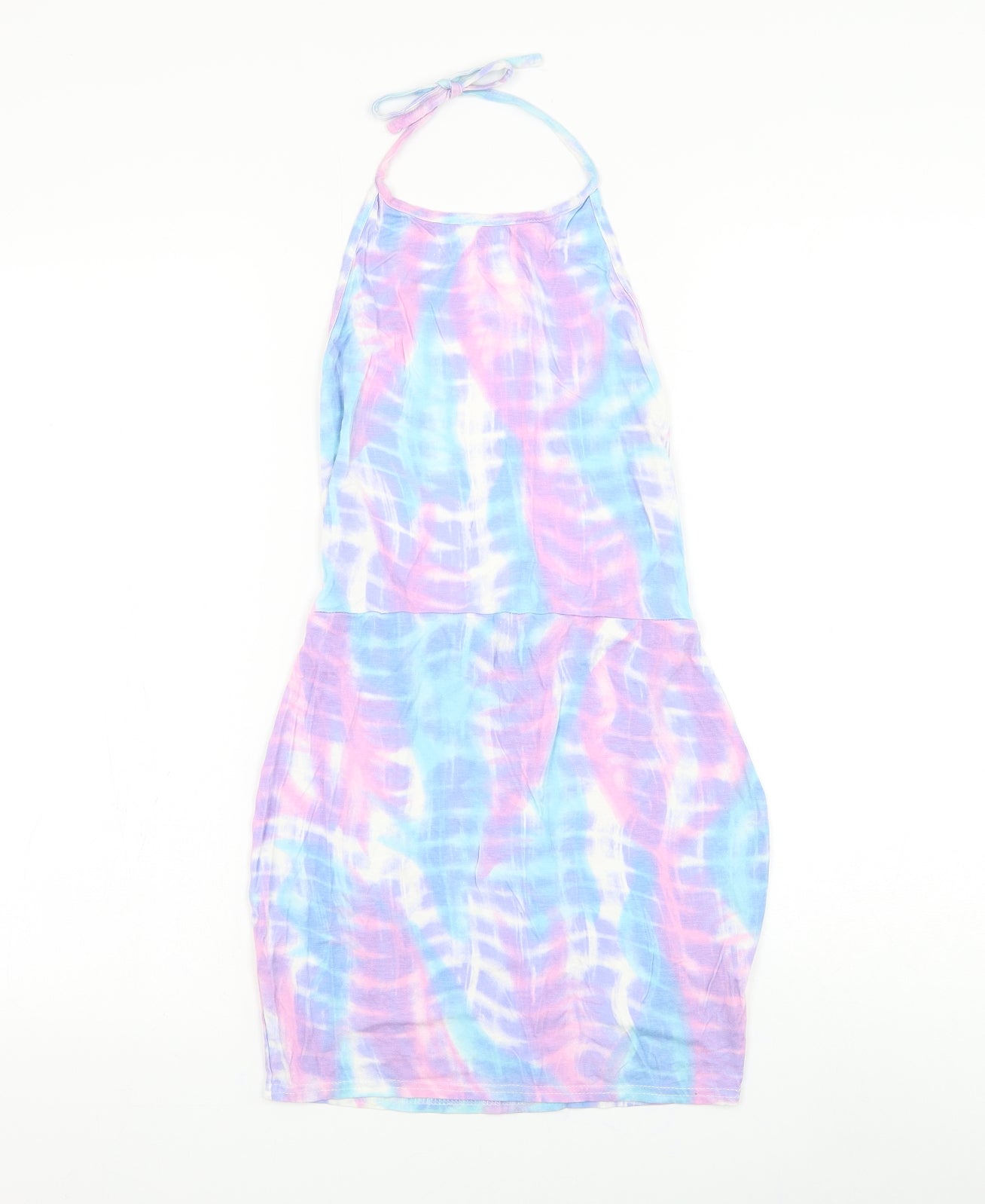 PRETTYLITTLETHING Womens Multicoloured Geometric Viscose Tank Dress Size 6 Halter Tie - Scoop Back