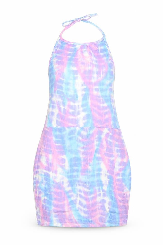 PRETTYLITTLETHING Womens Multicoloured Geometric Viscose Tank Dress Size 6 Halter Tie - Scoop Back