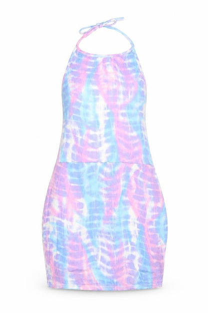 PRETTYLITTLETHING Womens Multicoloured Geometric Viscose Tank Dress Size 6 Halter Tie - Scoop Back
