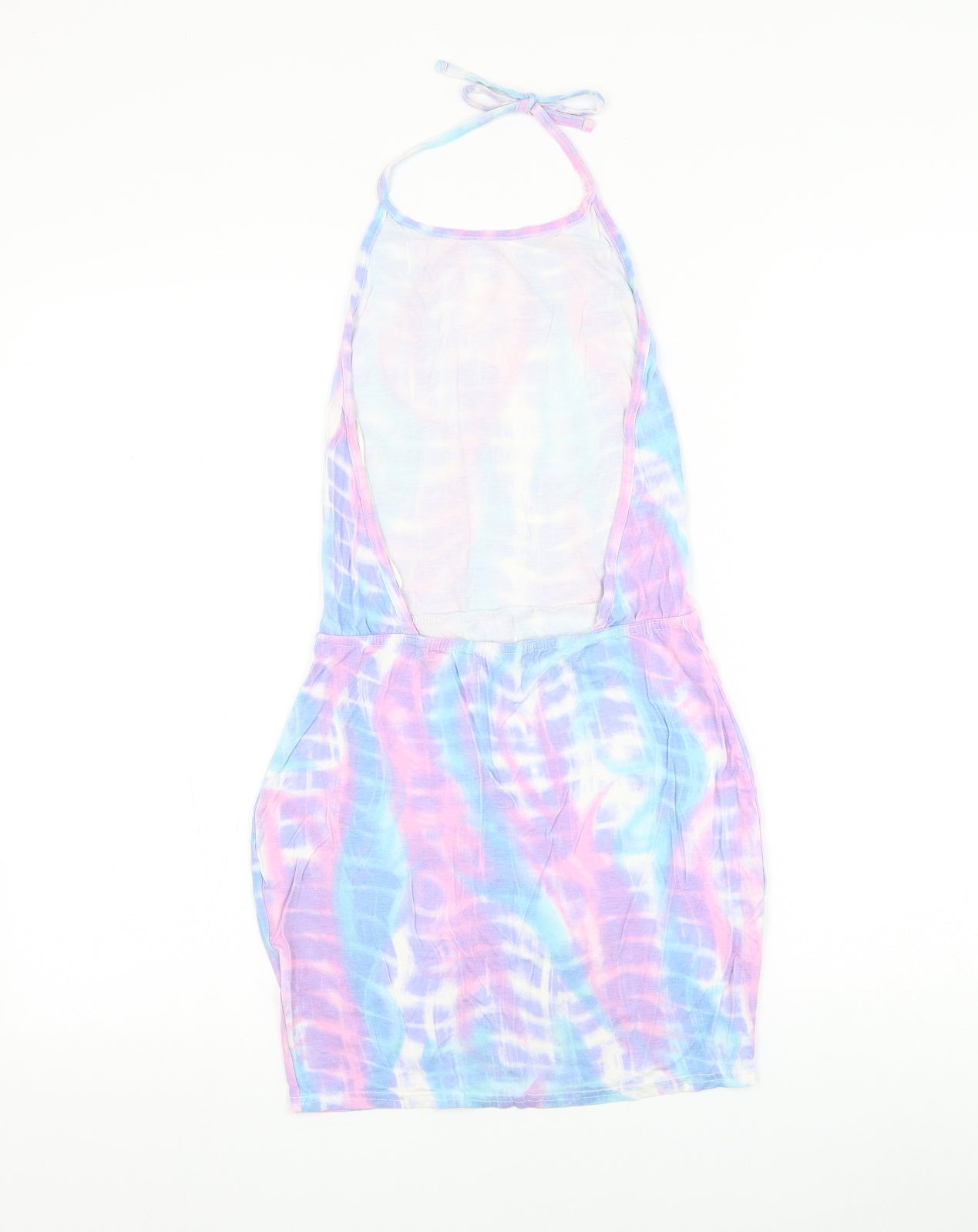 PRETTYLITTLETHING Womens Multicoloured Geometric Viscose Tank Dress Size 6 Halter Tie - Scoop Back