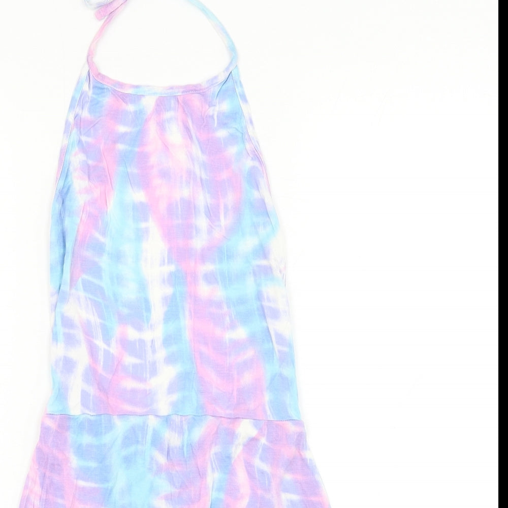 PRETTYLITTLETHING Womens Multicoloured Geometric Viscose Tank Dress Size 6 Halter Tie - Scoop Back