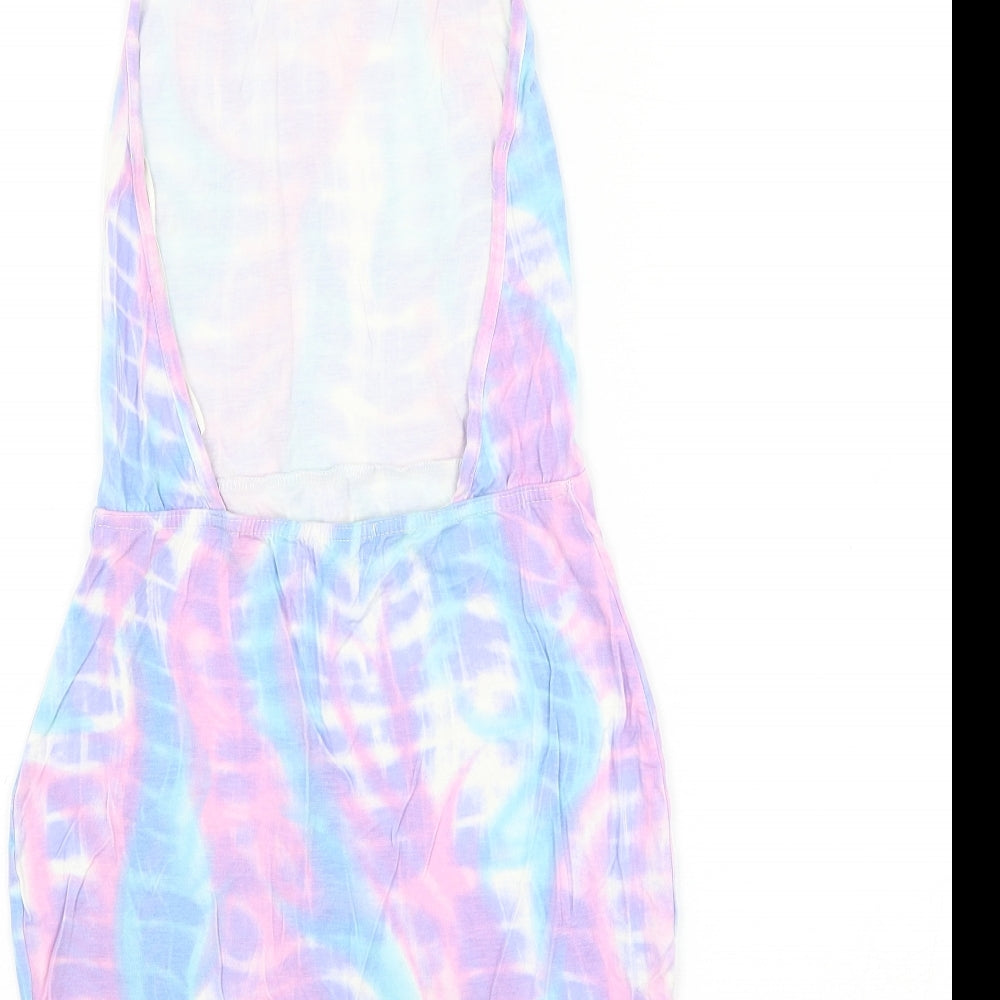 PRETTYLITTLETHING Womens Multicoloured Geometric Viscose Tank Dress Size 6 Halter Tie - Scoop Back
