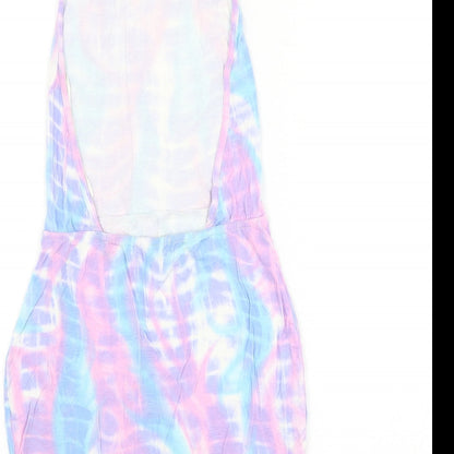 PRETTYLITTLETHING Womens Multicoloured Geometric Viscose Tank Dress Size 6 Halter Tie - Scoop Back