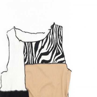 SheIn Womens Multicoloured Animal Print Cotton Basic Tank Size S Round Neck - Lettuce Hem