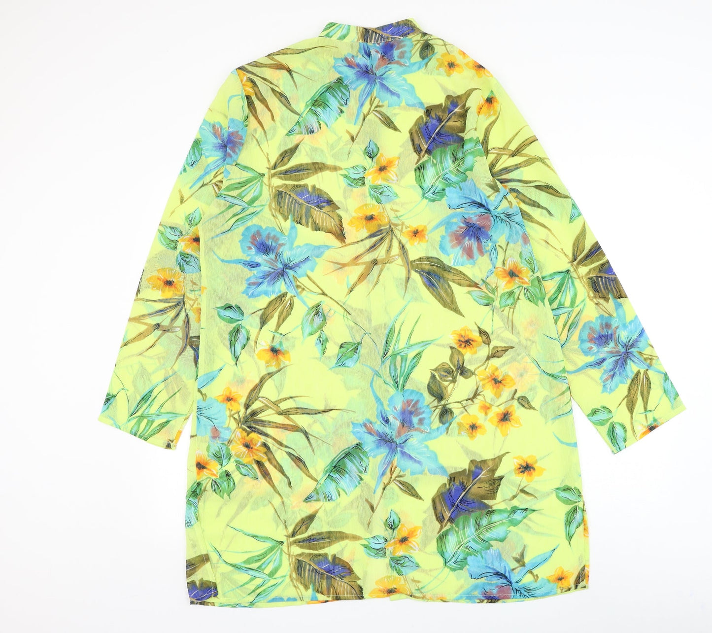 Susan Graver Womens Yellow Floral Polyester Shirt Dress Size M Round Neck Button