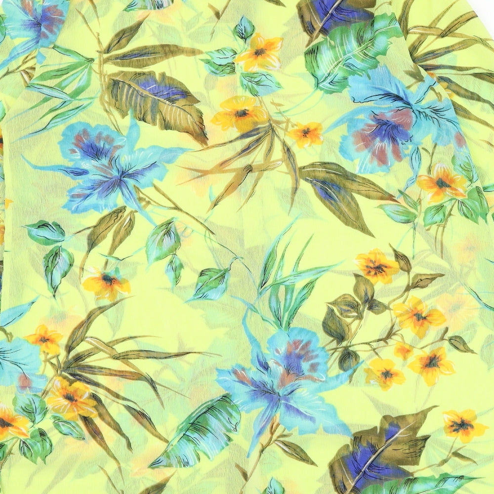 Susan Graver Womens Yellow Floral Polyester Shirt Dress Size M Round Neck Button