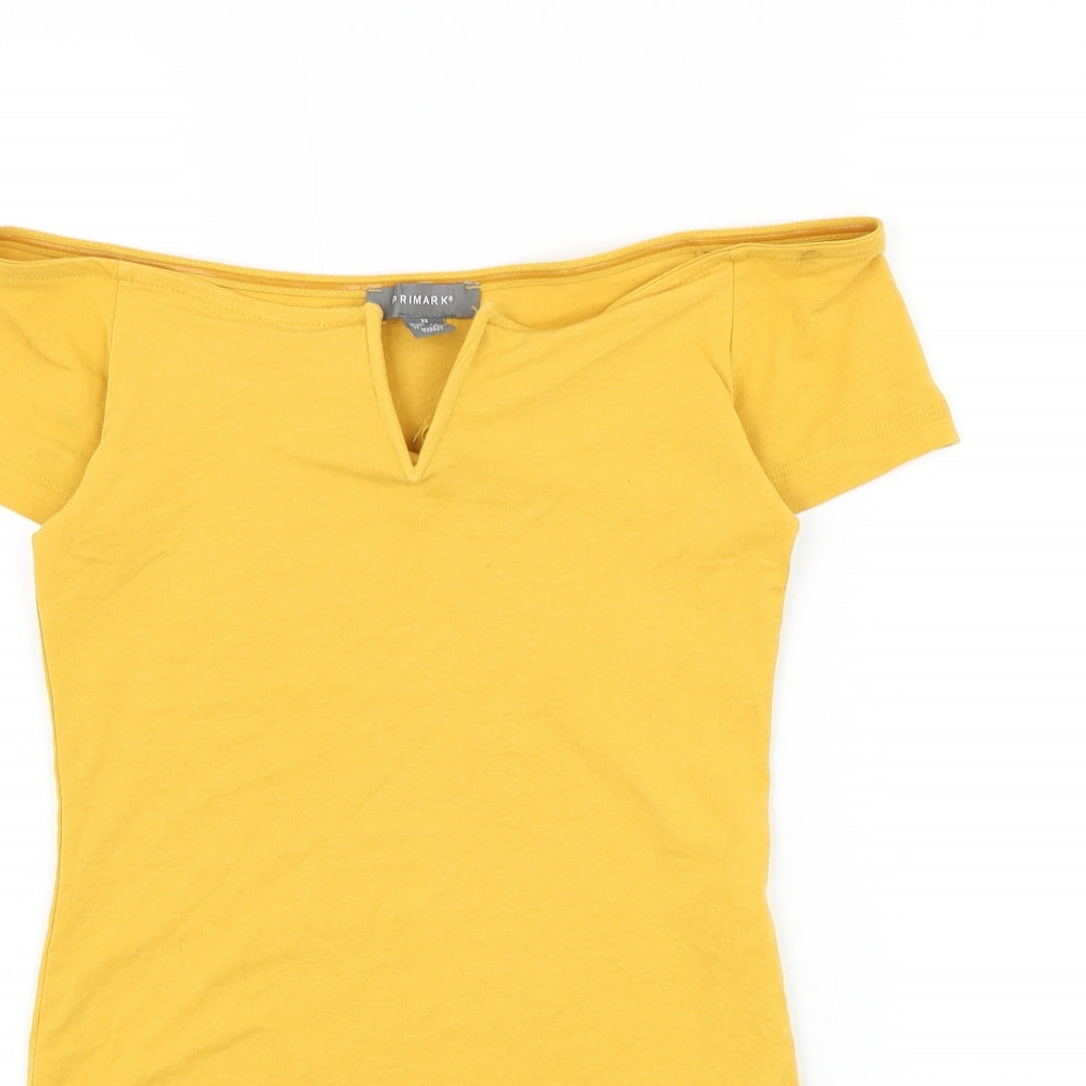 Primark Womens Yellow Cotton Bodysuit One-Piece Size 8 Snap