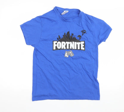 JHK Boys Blue Cotton Basic T-Shirt Size XS Round Neck Pullover - Fortnite