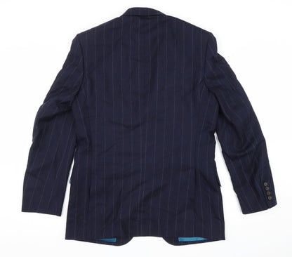 Marks and Space Mens Blue Striped Polyester Jacket Suit Jacket Size M
