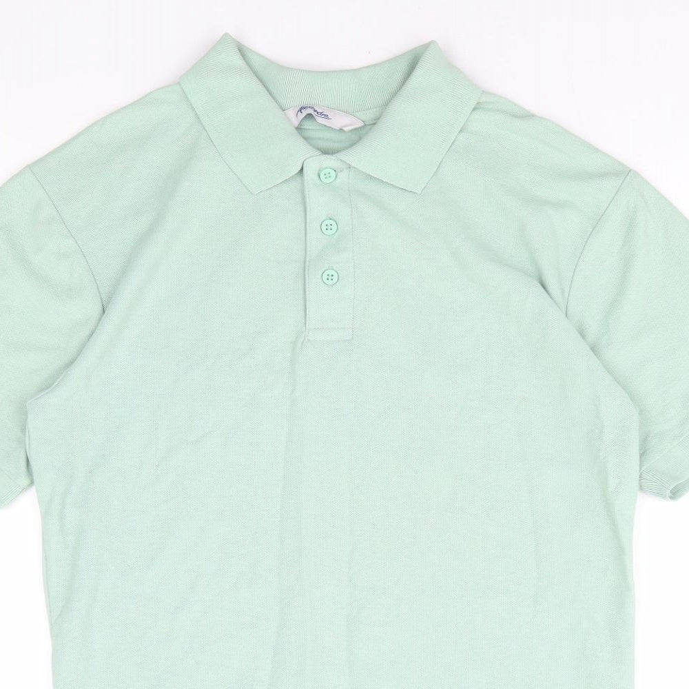 Alexandra Mens Green Polyester Polo Size S Collared Button