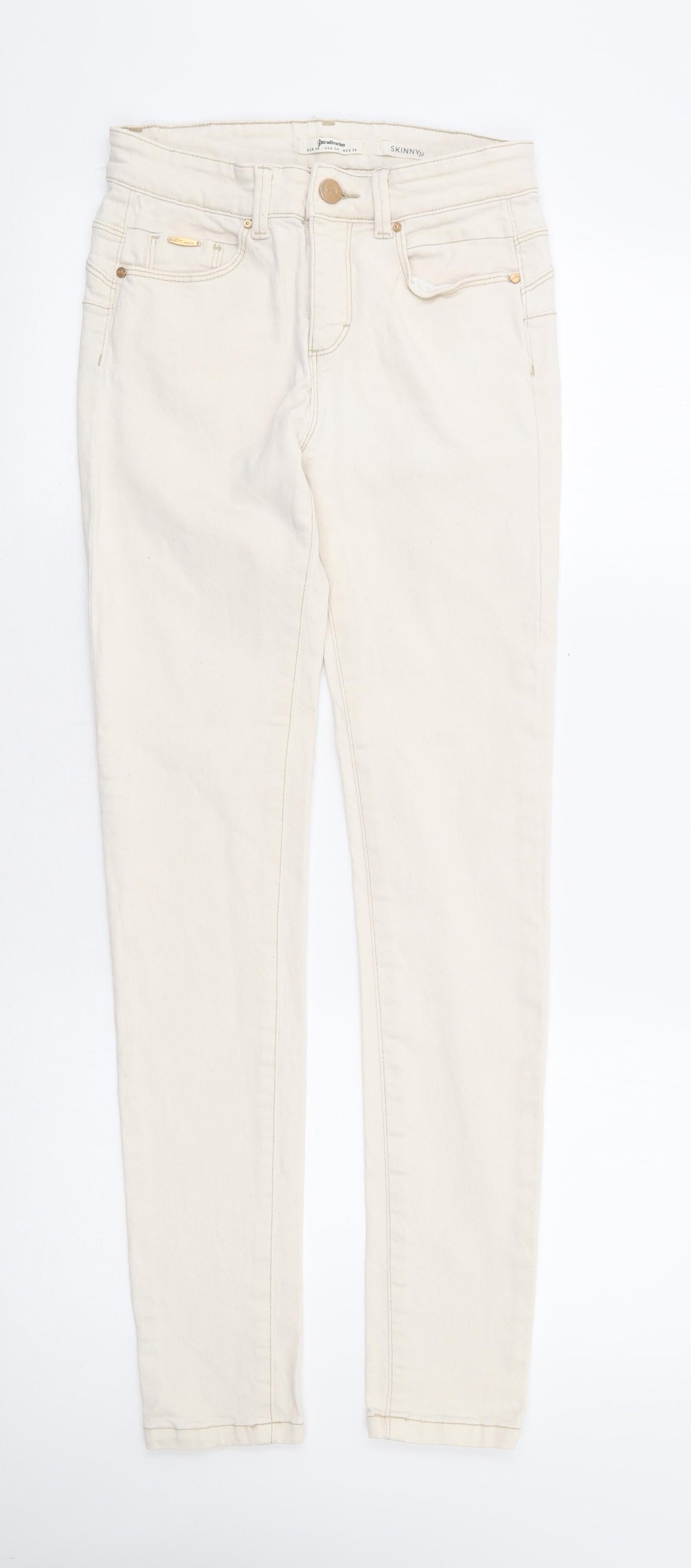Womens UK Size 8 Stradavarius Regular Fit Skinny Ivory Jeans