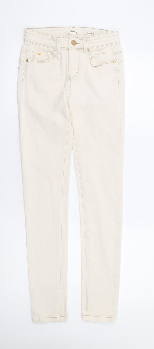 Womens UK Size 8 Stradavarius Regular Fit Skinny Ivory Jeans