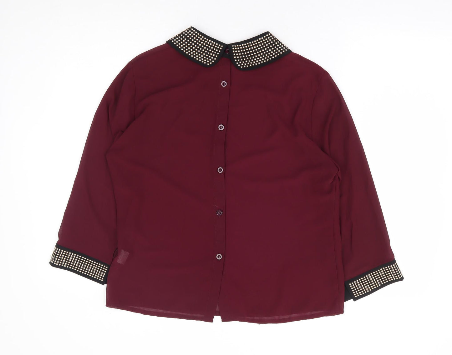 Dahlia Womens Red Polyester Basic Blouse Size L Collared