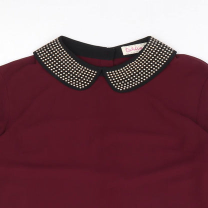 Dahlia Womens Red Polyester Basic Blouse Size L Collared