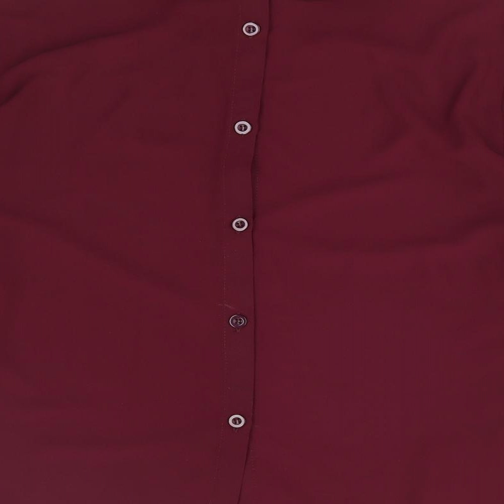 Dahlia Womens Red Polyester Basic Blouse Size L Collared