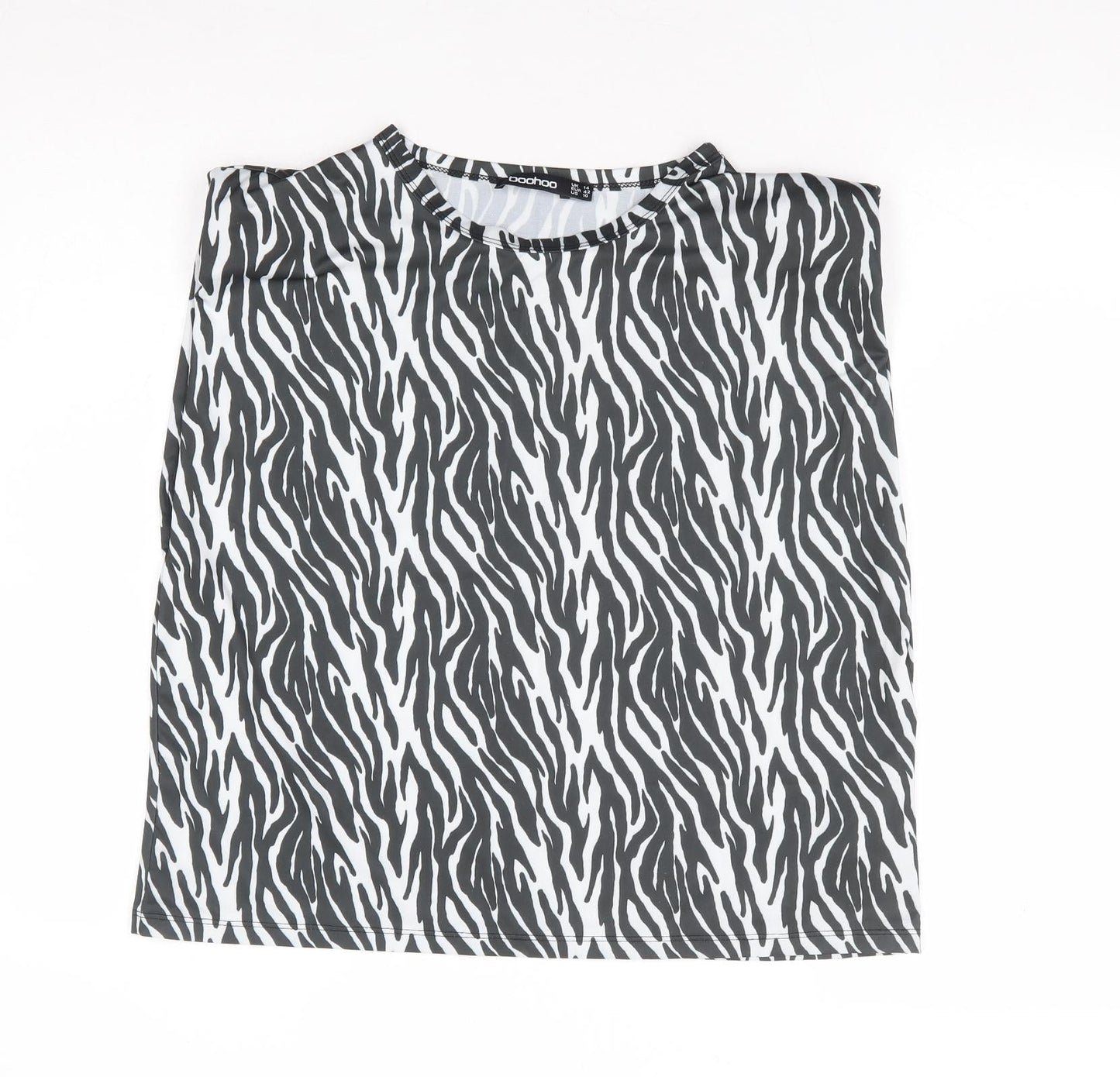 Boohoo Womens Black Animal Print Polyester Basic Tank Size 14 Round Neck - Zebra Print