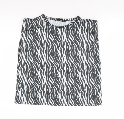 Boohoo Womens Black Animal Print Polyester Basic Tank Size 14 Round Neck - Zebra Print