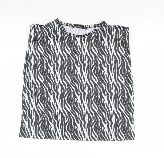 Boohoo Womens Black Animal Print Polyester Basic Tank Size 14 Round Neck - Zebra Print