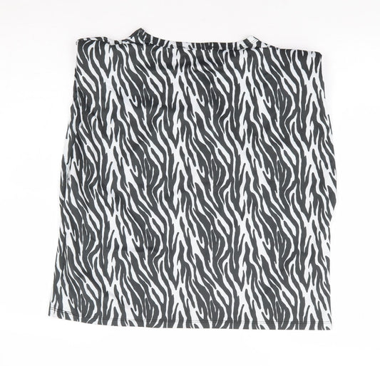 Boohoo Womens Black Animal Print Polyester Basic Tank Size 14 Round Neck - Zebra Print