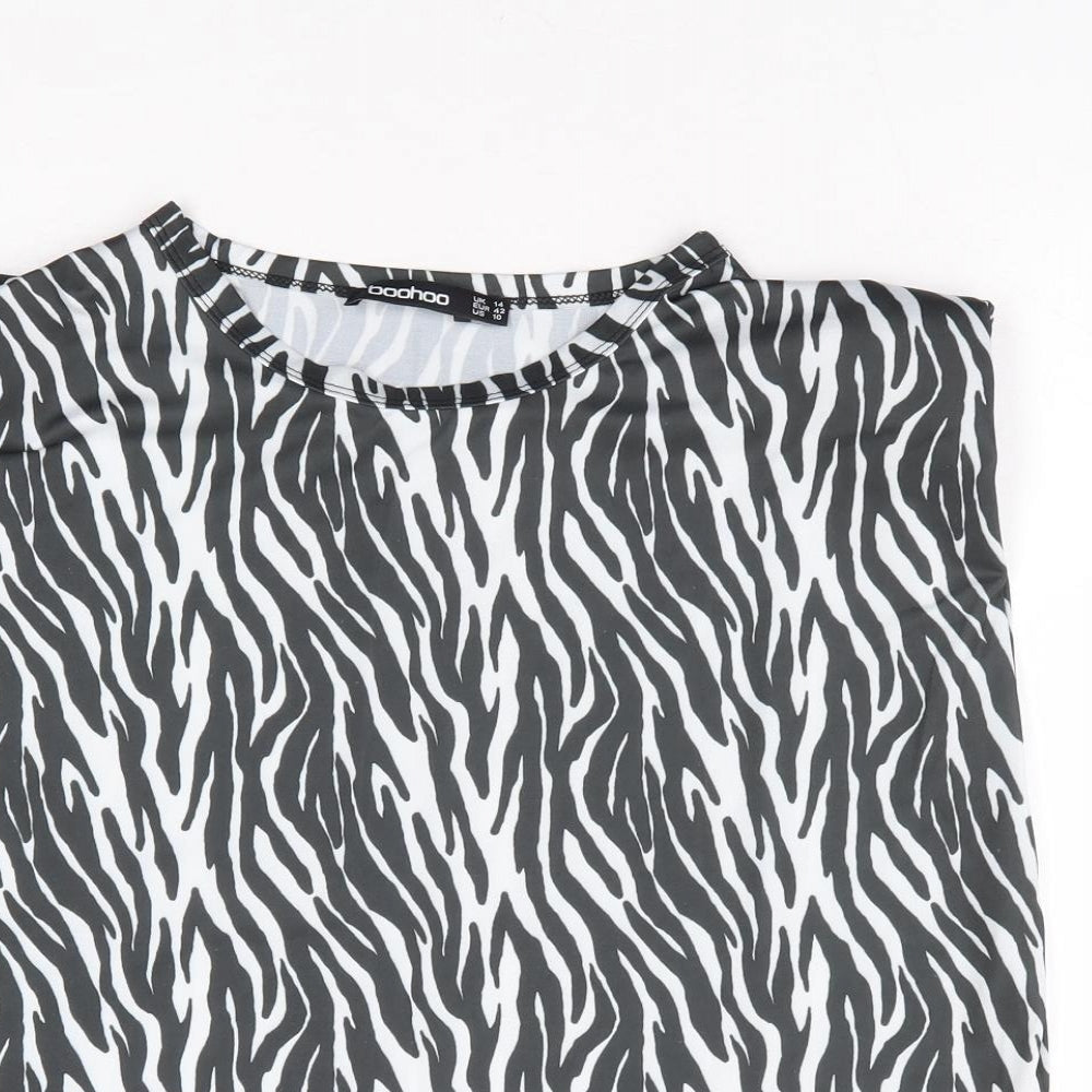 Boohoo Womens Black Animal Print Polyester Basic Tank Size 14 Round Neck - Zebra Print