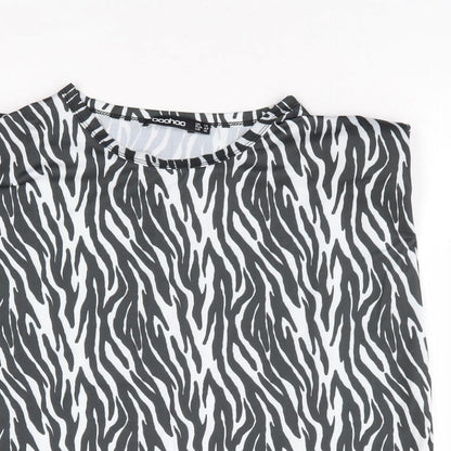 Boohoo Womens Black Animal Print Polyester Basic Tank Size 14 Round Neck - Zebra Print