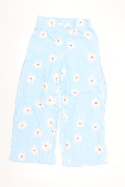 Bershka Womens Blue Floral Viscose Trousers Size M L26 in Regular - Side Slits