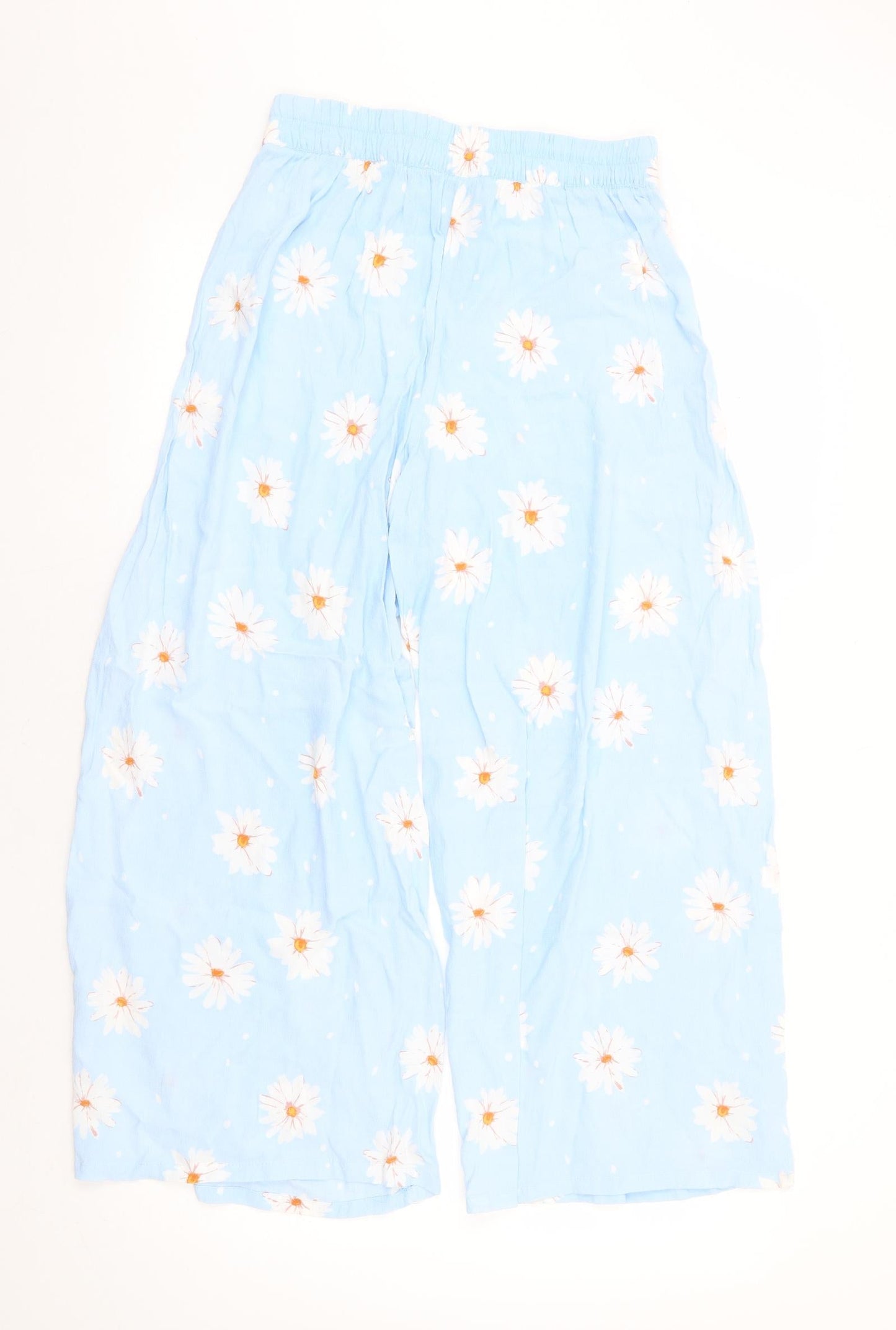 Bershka Womens Blue Floral Viscose Trousers Size M L26 in Regular - Side Slits