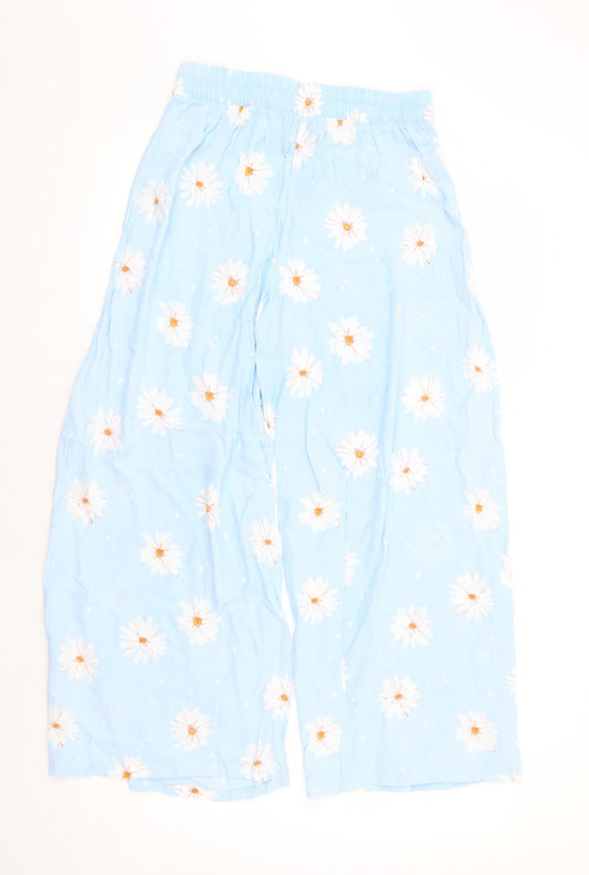 Bershka Womens Blue Floral Viscose Trousers Size M L26 in Regular - Side Slits