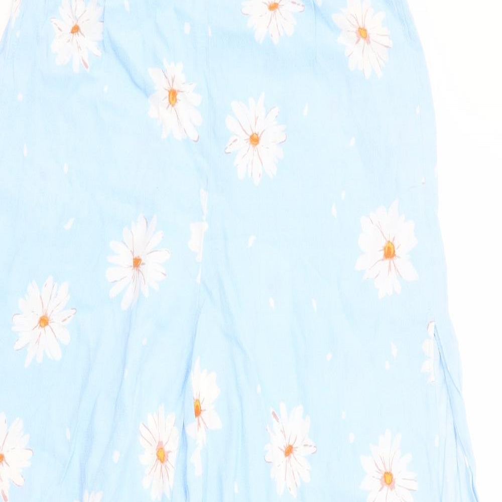 Bershka Womens Blue Floral Viscose Trousers Size M L26 in Regular - Side Slits