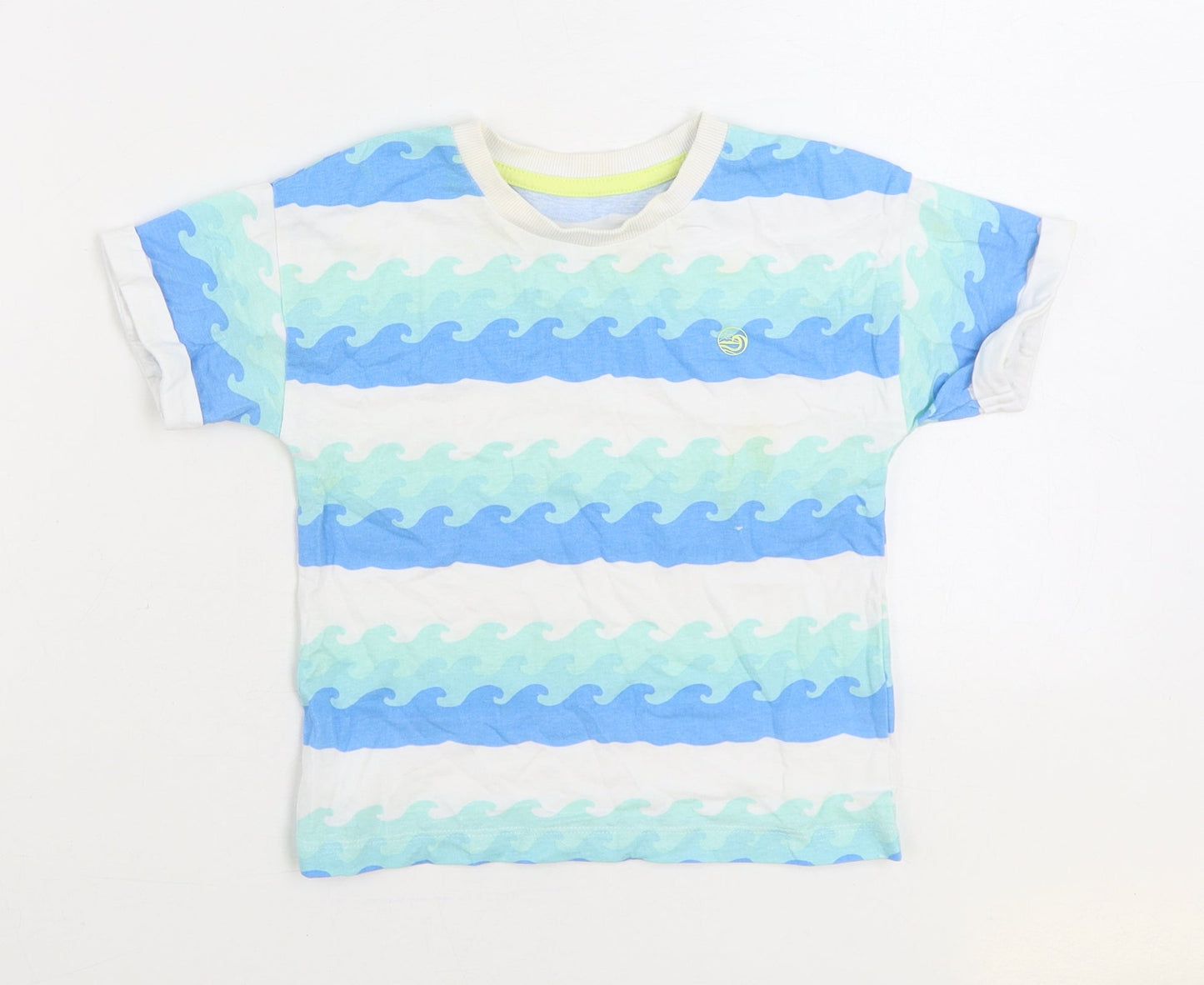 Matalan Baby Blue Striped 100% Cotton Basic T-Shirt Size 18-24 Months Round Neck Pullover - Waves