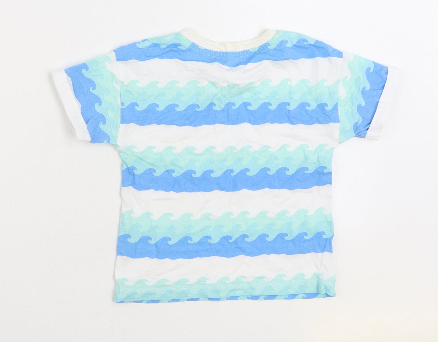 Matalan Baby Blue Striped 100% Cotton Basic T-Shirt Size 18-24 Months Round Neck Pullover - Waves