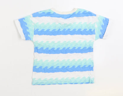 Matalan Baby Blue Striped 100% Cotton Basic T-Shirt Size 18-24 Months Round Neck Pullover - Waves