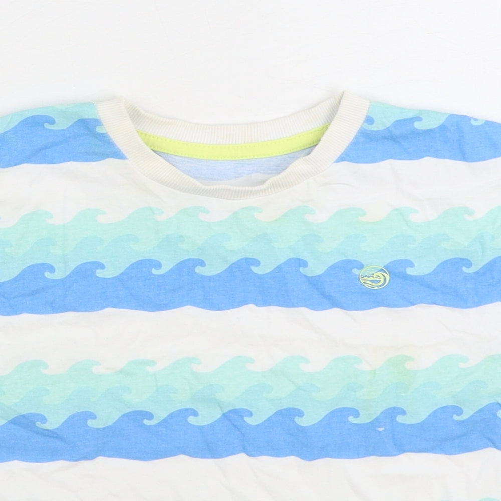 Matalan Baby Blue Striped 100% Cotton Basic T-Shirt Size 18-24 Months Round Neck Pullover - Waves