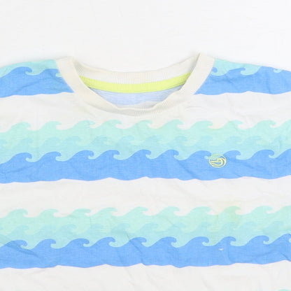 Matalan Baby Blue Striped 100% Cotton Basic T-Shirt Size 18-24 Months Round Neck Pullover - Waves