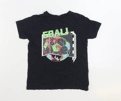 Primark Boys Black Cotton Basic T-Shirt Size 6 Years Round Neck Pullover - Football