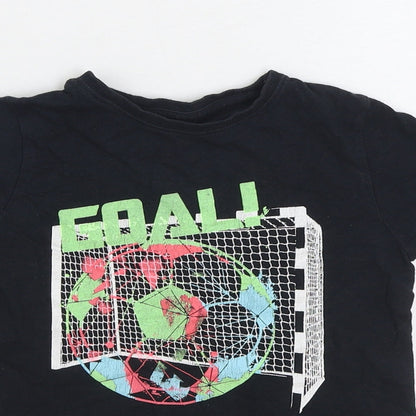 Primark Boys Black Cotton Basic T-Shirt Size 6 Years Round Neck Pullover - Football
