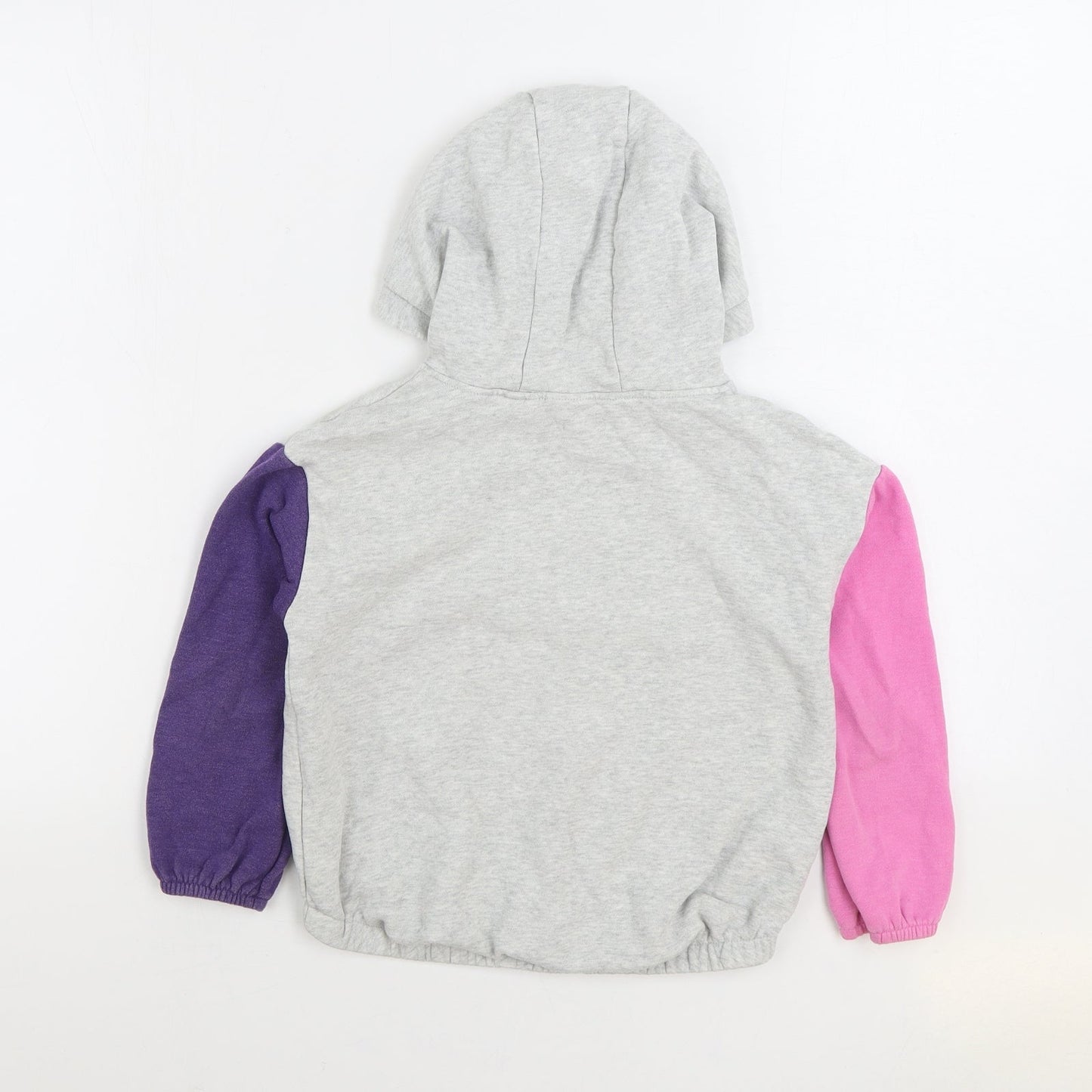 NEXT Girls Grey Colourblock Cotton Pullover Hoodie Size 7 Years Pullover - Unicorn