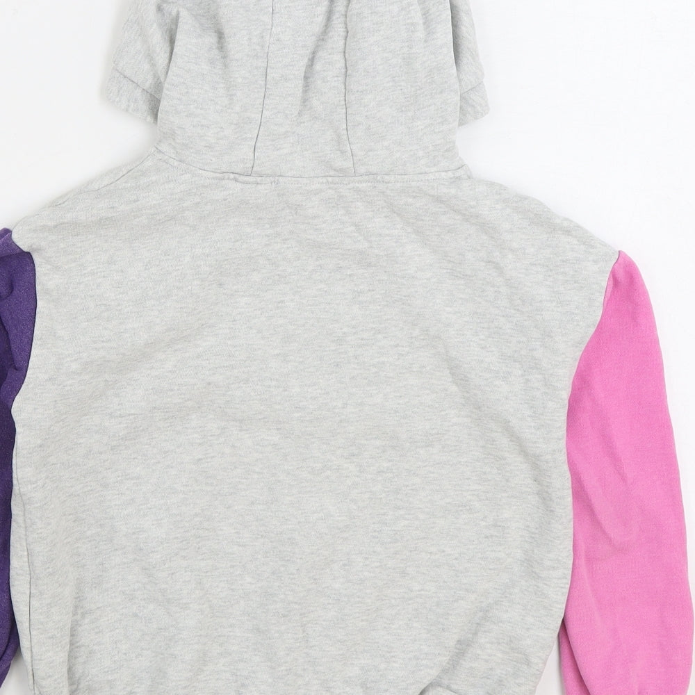 NEXT Girls Grey Colourblock Cotton Pullover Hoodie Size 7 Years Pullover - Unicorn