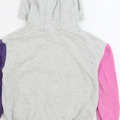 NEXT Girls Grey Colourblock Cotton Pullover Hoodie Size 7 Years Pullover - Unicorn