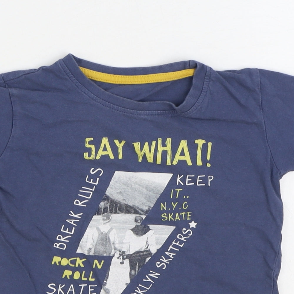 Dunnes Stores Boys Blue Cotton Basic T-Shirt Size 5 Years Round Neck Pullover - Skateboarding