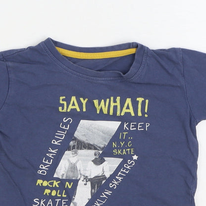 Dunnes Stores Boys Blue Cotton Basic T-Shirt Size 5 Years Round Neck Pullover - Skateboarding